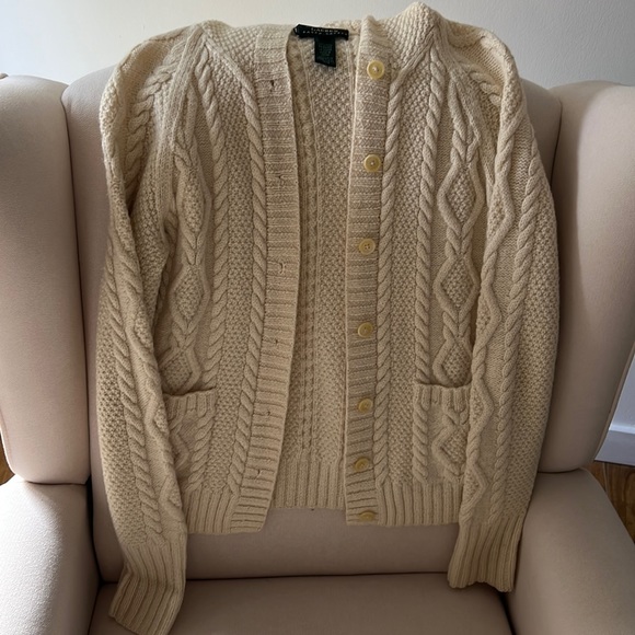 Lauren Ralph Lauren Sweaters - Ralph Lauren Cable Knit Wool Button Up Hooded Sweater